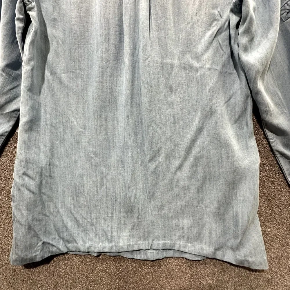 Cloth & Stone Adalie Shirt Dress Small Blue Lyocell Roll Tab Sleeve V Neck Tunic - Picture 6 of 9
